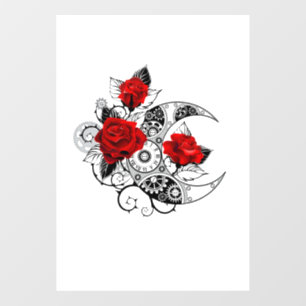 Mechanical Crescent with Red Roses Window Cling