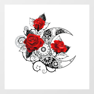 Mechanical Crescent with Red Roses Window Cling