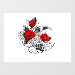 Mechanical Crescent with Red Roses Window Cling