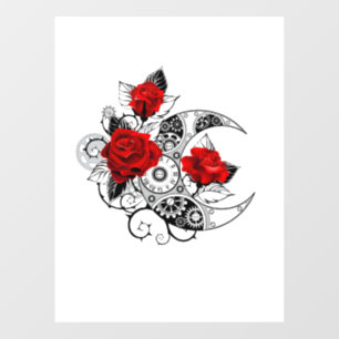 Mechanical Crescent with Red Roses Window Cling