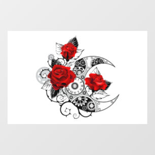 Mechanical Crescent with Red Roses Window Cling