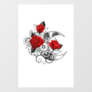 Mechanical Crescent with Red Roses Window Cling