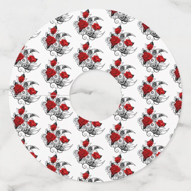 Mechanical Crescent with Red Roses Wine Glass Tag (Front)
