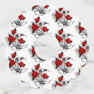 Mechanical Crescent with Red Roses Wine Glass Tag