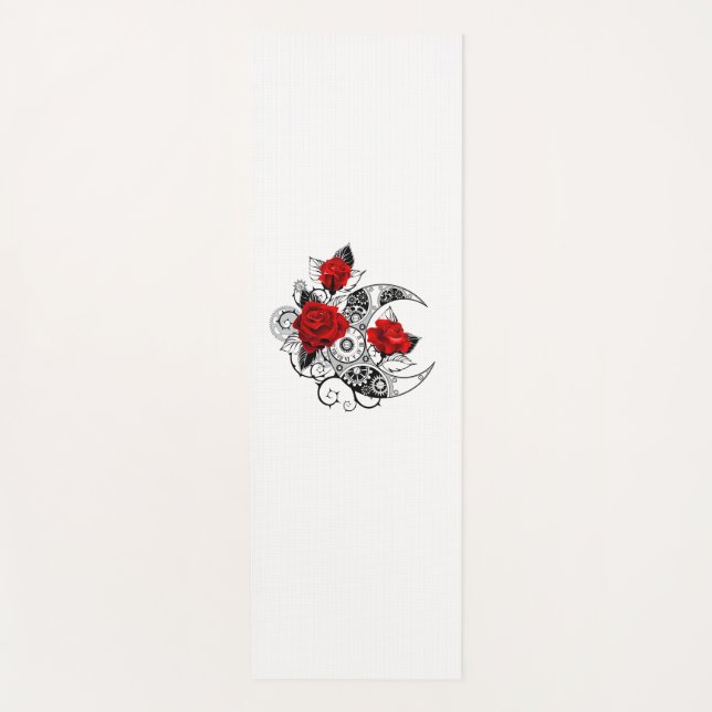 Mechanical Crescent with Red Roses Yoga Mat (Front)