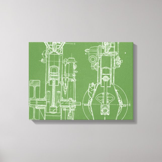 MECHANICAL DRAWING VINTAGE BLUEPRINT WHITE CUSTOM CANVAS PRINT (Front)