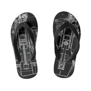 MECHANICAL DRAWING VINTAGE BLUEPRINT WHITE CUSTOM KID'S FLIP FLOPS