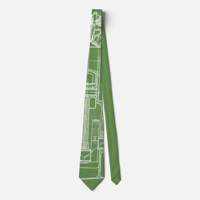 MECHANICAL DRAWING VINTAGE BLUEPRINT WHITE CUSTOM TIE (Front)