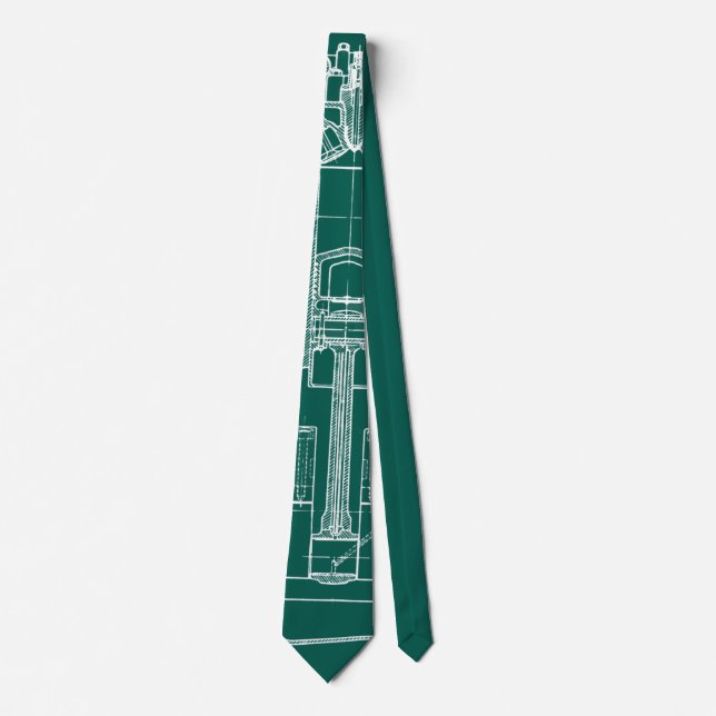 MECHANICAL DRAWING VINTAGE BLUEPRINT WHITE CUSTOM TIE (Front)
