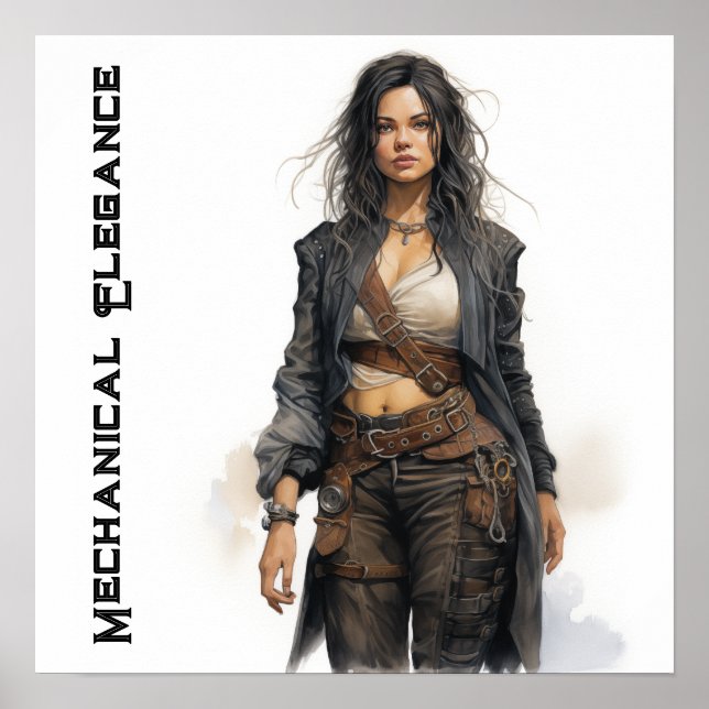 Mechanical Elegance Steampunk Young Woman Poster (Front)