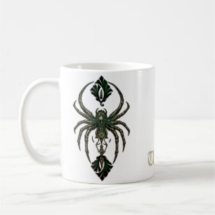 Mechanical elegance, the spider in the dark. coffee mug
