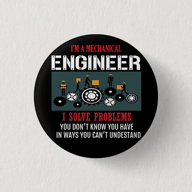 Mechanical Engineer Black And White T-Shirt Trucke 1 Inch Round Button (Front)