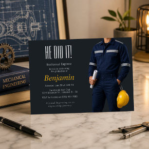 Mechanical Engineer Graduation Party Invite