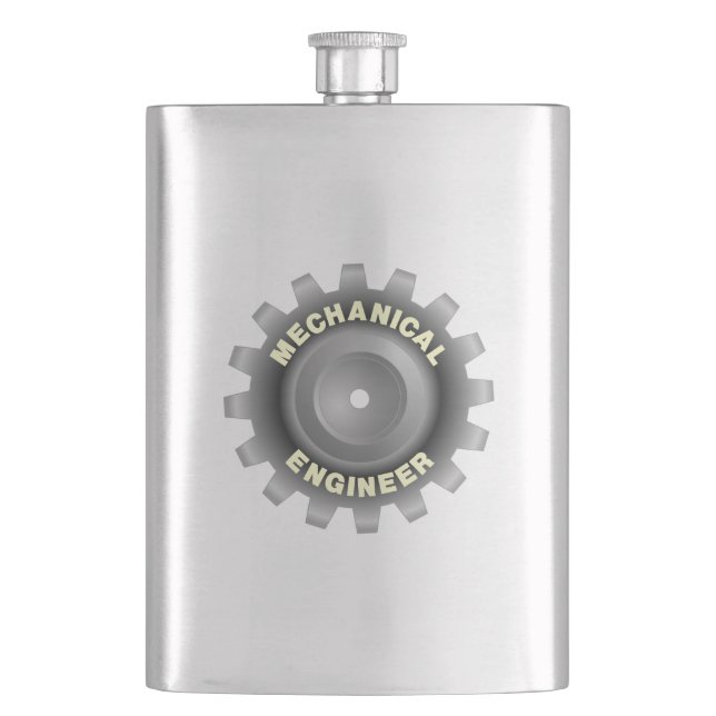Mechanical Engineer Grey Gear Hip Flask (Front)