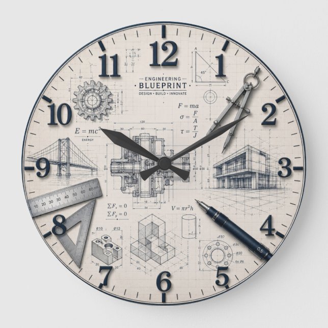  Mechanical Engineer STEM Office & Workshop Decor Large Clock (Front)