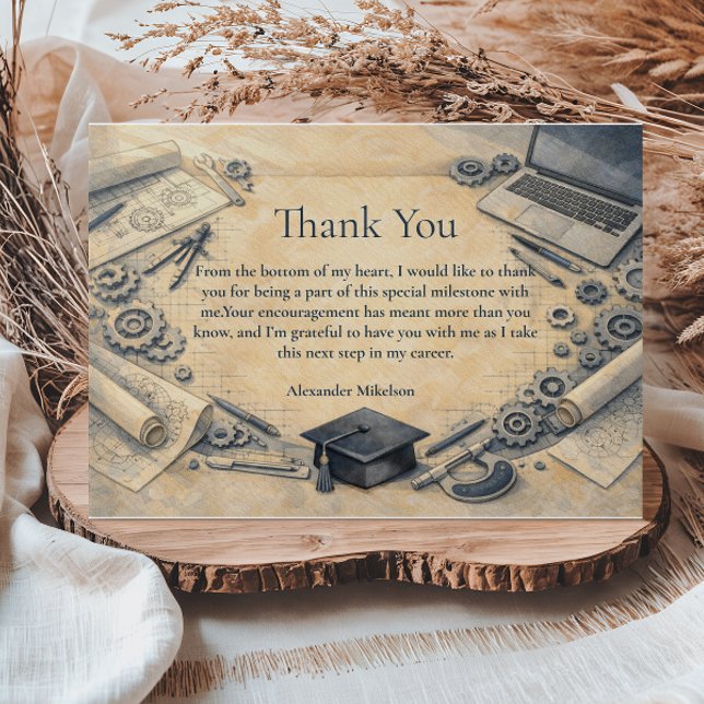 Mechanical Engineering Graduation Party Thank You Card (Creator Uploaded)