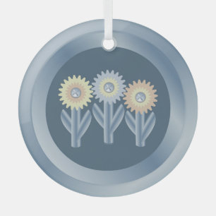 Mechanical Flowers Glass Ornament
