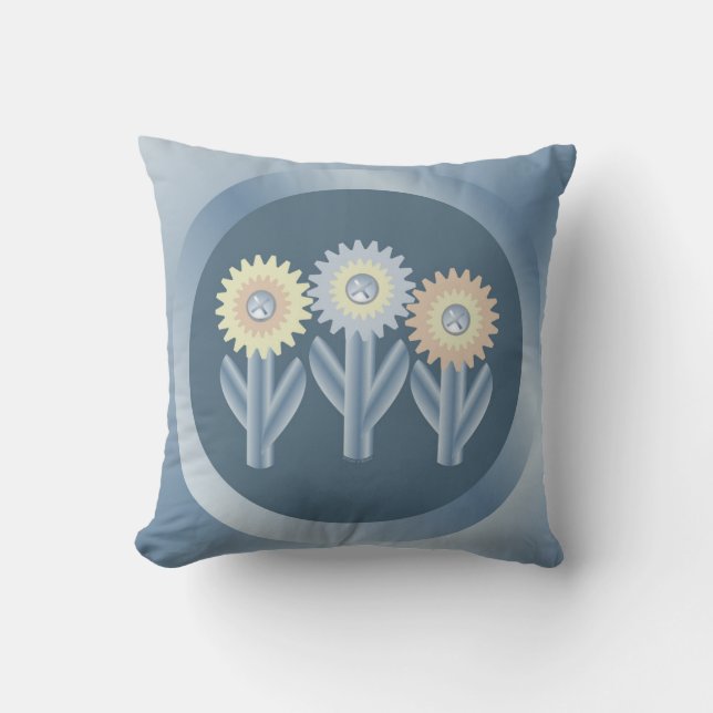 Mechanical Flowers Throw Pillow (Front)