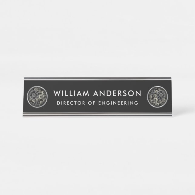 Mechanical Gears Engineering Theme with Your Name Desk Name Plate (Front)