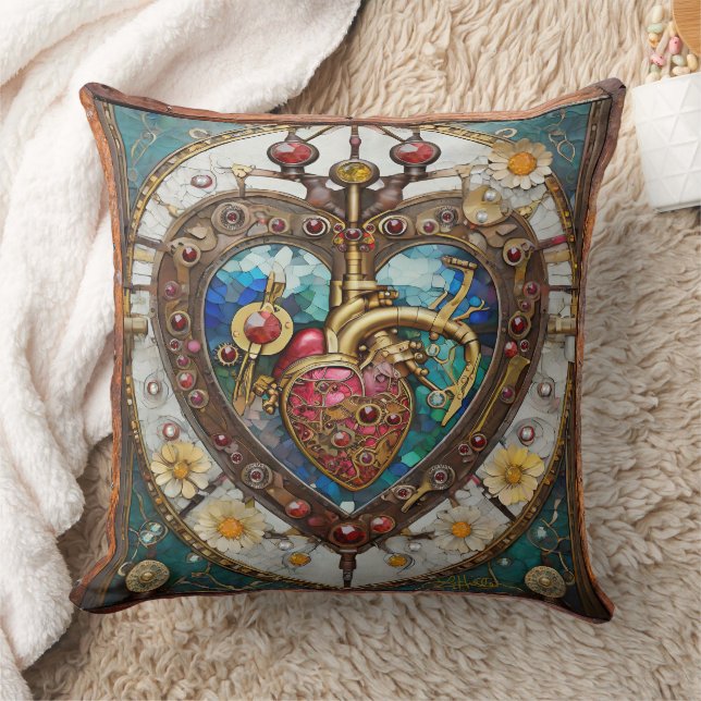 Mechanical Heart Anatomical Steampunk Series Throw Pillow (Blanket)
