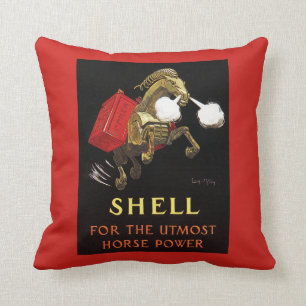 Mechanical Horse with Shell Oil Throw Pillow