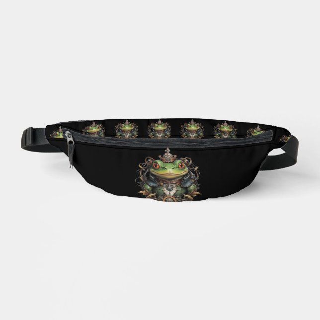 "Mechanical Leap: The Steampunk Green Frog" Fanny Pack (Front)