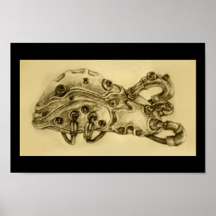 Mechanical Liver Anatomy Steampunk Print Drawing