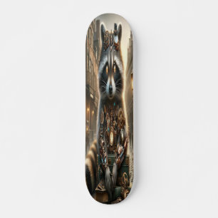 "Mechanical Marvel: The Steampunk Raccoon  Skateboard