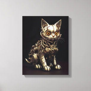 Mechanical Meow: A Steampunk Metal Cat Canvas Print