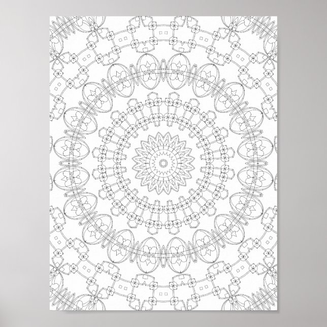 Mechanical Petal Rings Colouring Page Pattern Art Poster (Front)
