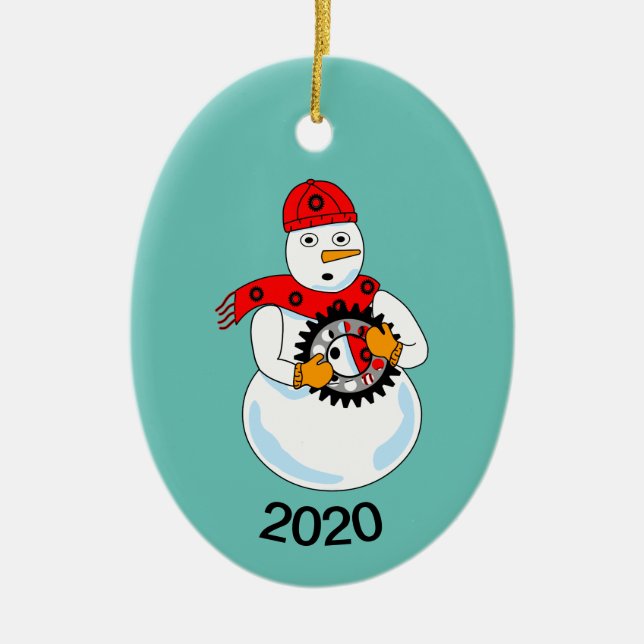 Mechanical Snowman Ceramic Ornament (Front)