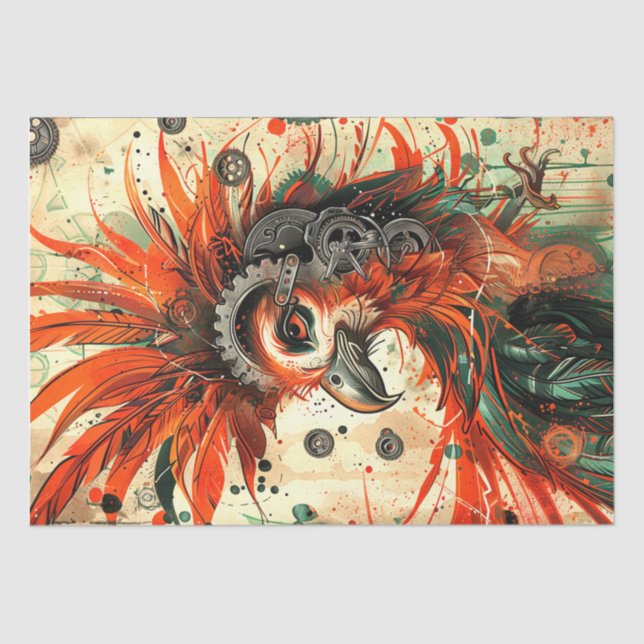 Mechanical Steampunk Rooster Decoupage Tissue Paper (Front)