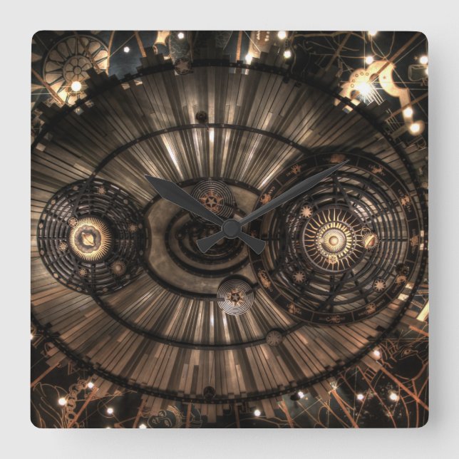 Mechanical Steampunk Zodiac Constellations Square Wall Clock (Front)