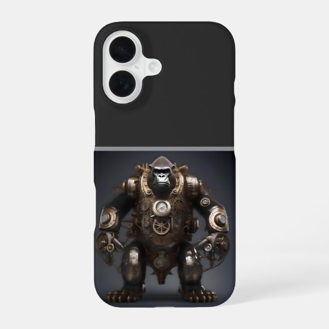Mechanical Steampunked Mad Gorilla, iPhone 16 Case (Back)