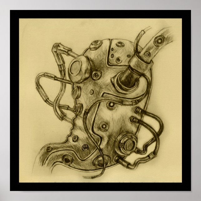 Mechanical Stomach Anatomy Steampunk Print Drawing (Front)