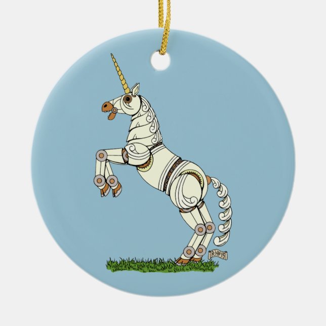 Mechanical Unicorn Ceramic Ornament (Front)