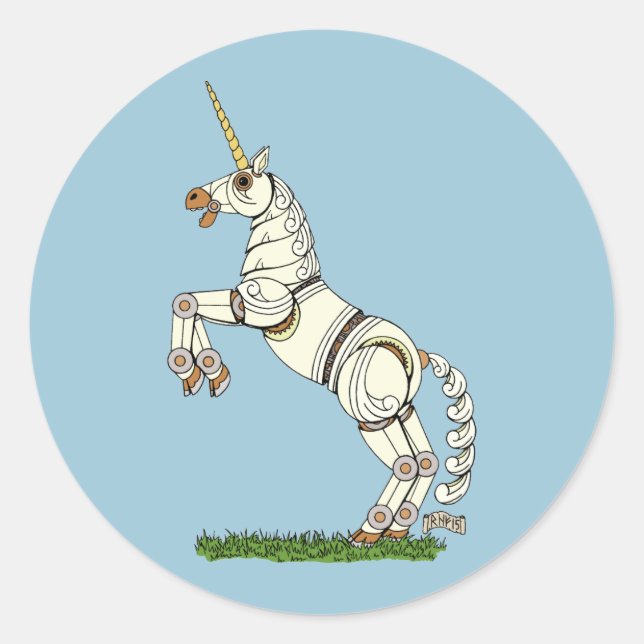 Mechanical Unicorn Classic Round Sticker (Front)