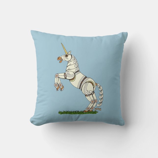 Mechanical Unicorn Throw Pillow (Front)