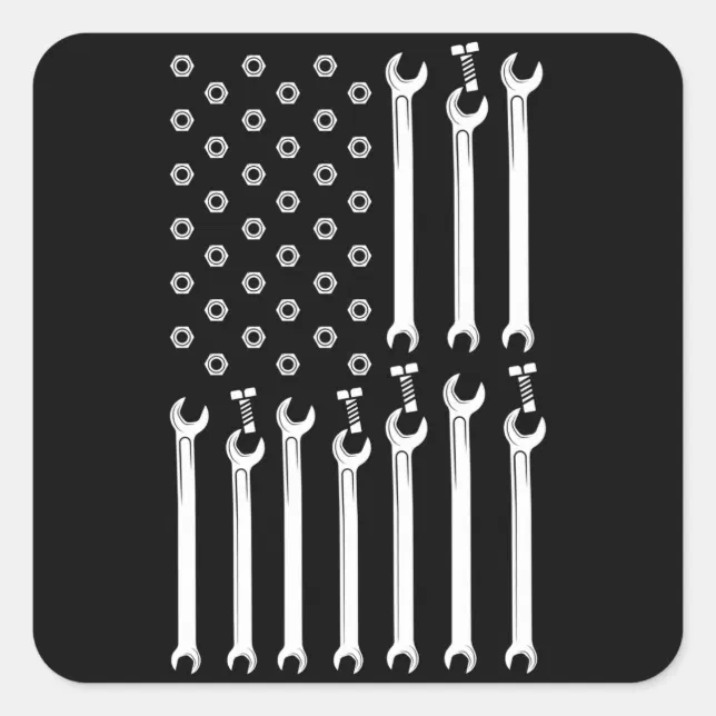 MECHANICS FLAG US FLAG Car Guy Proud Mechanic Square Sticker | Zazzle