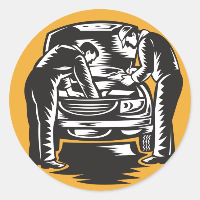 Mechanics Working On A Car Stickers (Front)