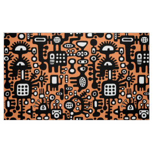 Mechanoid World - B&W with Orange f79256 Fabric