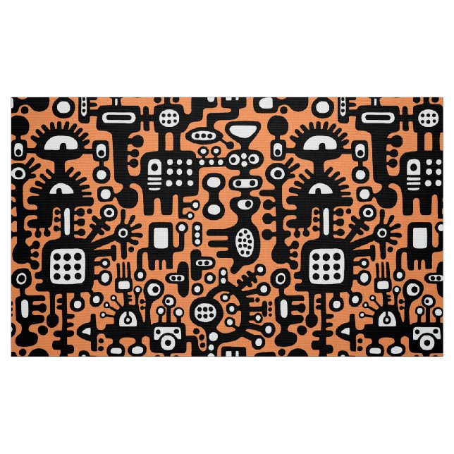 Mechanoid World - B&W with Orange f79256 Fabric (Fat Quarter)