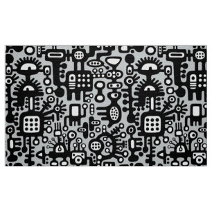 Mechanoid World - Black and White with Grey c6cbcc Fabric