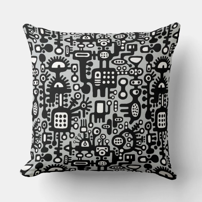 Mechanoid World - Black and White with Grey c6cbcc Throw Pillow (Front)
