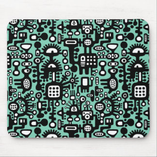 Mechanoid World - Black and White with Light Green Mouse Pad