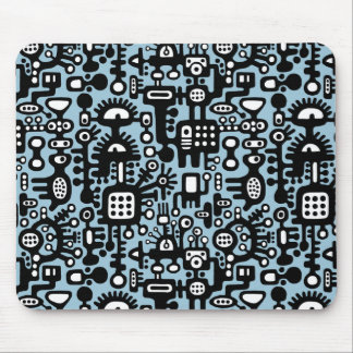 Mechanoid World - Black and White with Lt Blue Mouse Pad