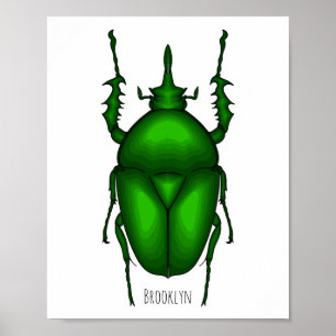 Mecynorhina torquata bug cartoon illustration  poster