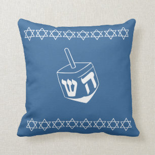 med BLUE & WHITE, DREIDEL & STARS coussin