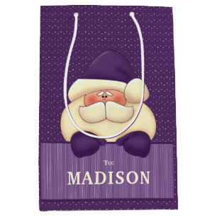 MED Purple Santa Polka Dots and Stripes Medium Gift Bag