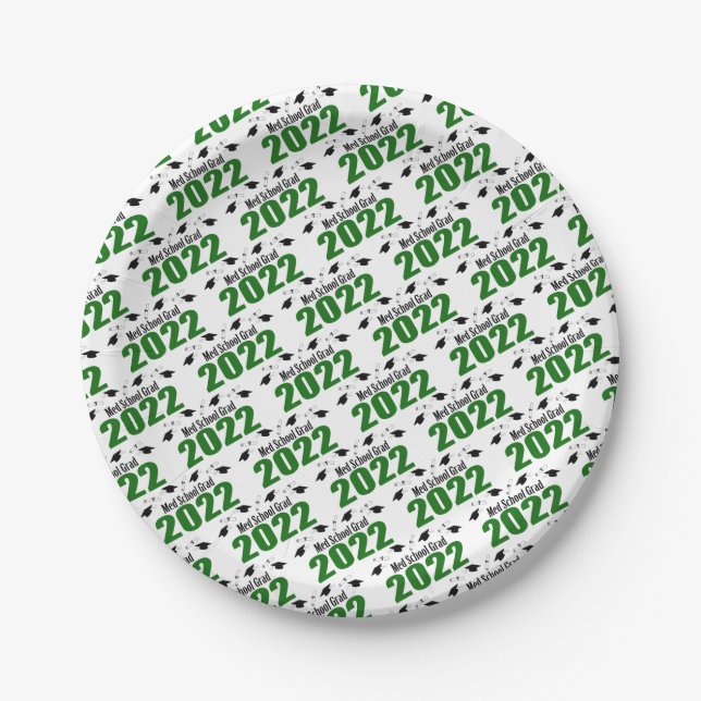 Med School 2022 Graduation Caps & Diplomas (Green) Paper Plate (Front)